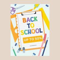 Flat back to school background with school supplies vector