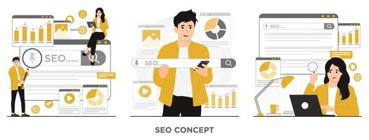 Flat search on internet SEO manager concept illustration vector