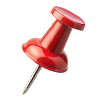 A close-up of a single bright red push pin with a metallic needle, isolated on a transparent background png