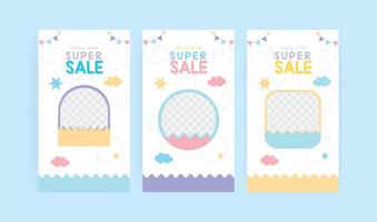 Baby shop social media stories template. Editable square banner templates. Abstract Minimalistic baby stories design concept. Premium illustration. vector