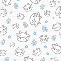 Pattern Cute Cow with Milk Cartoon Illustration on White Background vector