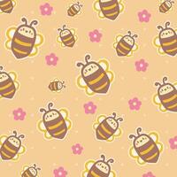 Kawaii Cute Pattern with Bee and flower on orange Background vector