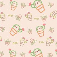 Kawaii Cute Pattern with Cactus and Worm on Soft Brown Background vector