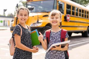 Basic school students crossing the road photo