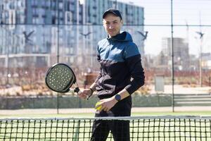 Paddle tennis players ready for match photo