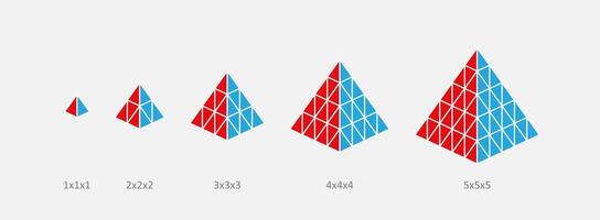 Triangle puzzle 1x1x1 2x2x2 3x3x3 4x4x4 5x5x5 icon design vector