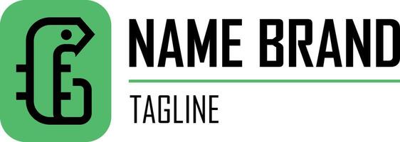 horizontal logo template with gecko figure in black lines and green background vector