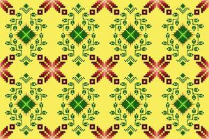 Pixel pattern ethnic oriental traditional. design fabric pattern textile African Indonesian Indian seamless Aztec style abstract illustration vector