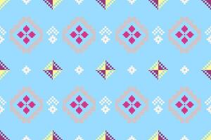 Pixel pattern ethnic oriental traditional design fabric pattern textile African Indonesian Indian seamless Aztec style abstract illustration vector