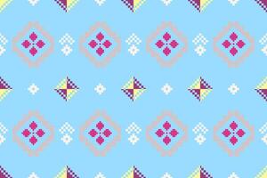 Pixel pattern ethnic oriental traditional design fabric pattern textile African Indonesian Indian seamless Aztec style abstract illustration vector