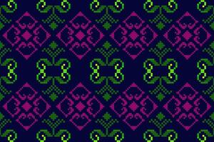 Pixel pattern ethnic oriental traditional design fabric pattern textile African Indonesian Indian seamless Aztec style abstract illustration vector
