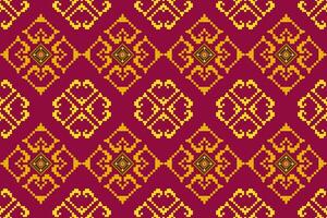 Pixel pattern ethnic oriental traditional design fabric pattern textile African Indonesian Indian seamless Aztec style abstract illustration vector