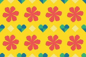 Pixel pattern ethnic oriental traditional design fabric pattern textile African Indonesian Indian seamless Aztec style abstract illustration vector
