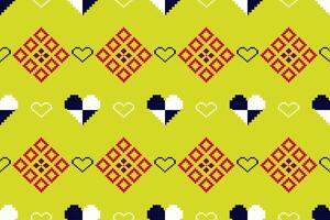 Pixel pattern ethnic oriental traditional design fabric pattern textile African Indonesian Indian seamless Aztec style abstract illustration vector
