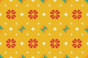 Pixel pattern ethnic oriental traditional design fabric pattern textile African Indonesian Indian seamless Aztec style abstract illustration vector