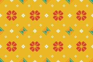 Pixel pattern ethnic oriental traditional design fabric pattern textile African Indonesian Indian seamless Aztec style abstract illustration vector