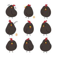 Black Chicken 2 on a white background, illustration. vector