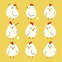 White Chicken 2 on a yellow background, illustration. vector