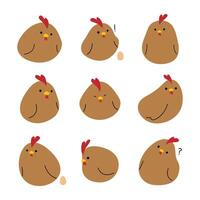 Brown Chicken 6 cute on a white background. vector