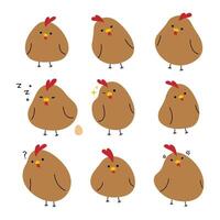 Brown Chicken cute on a white background, illustration. vector