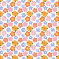 Ditsy floral pattern. Cute flowers seamless background. Repeating illustration of floral botanical elements. Hand drawn natural meadow objects. vector