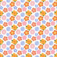 Ditsy floral pattern. Cute flowers seamless background. Repeating illustration of floral botanical elements. Hand drawn natural meadow objects. vector