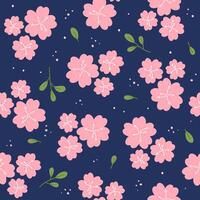 Floral pattern. Cute Sakura flowers seamless background. Repeating illustration of floral botanical elements and leaves. vector