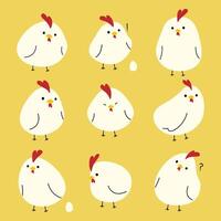 White Chicken on a yellow background, illustration. vector