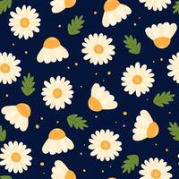 Chamomiles pattern. Cute meadow petal flowers seamless background. Repeating illustration of floral botanical elements and leaves. vector