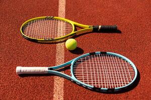 Tennis ball and tennis racket. photo