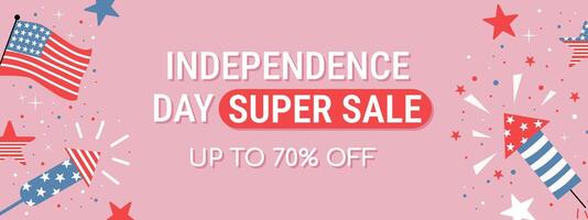 4th July sale banner. Banner template for US Independence day celebration. Design for social media ads, web ads, discount flyers. vector