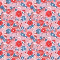 Colourful pattern with american flag, stars, stripes, fireworks. seamless design 4th of July. vector