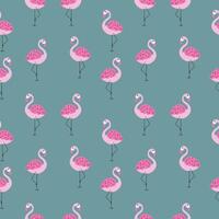 Handdrawn seamless tropical pattern with flamingo on blue background vector