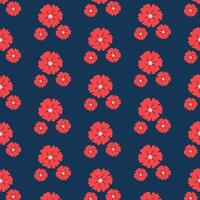 Handdrawn seamless pattern with red poppy flowers. Design on dark blue background. vector