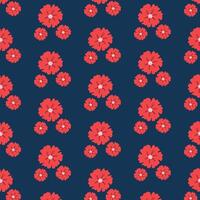 Handdrawn seamless pattern with red poppy flowers. Design on dark blue background. vector