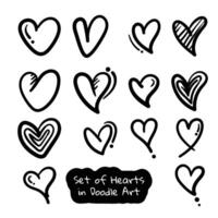 Set of heart shapes in doodle art design with various shape design for or banner template design vector