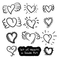 Set of heart shapes in doodle art hand drawn design with simple decoration for , banner, or social media post template design vector