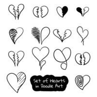 Set of broken heart in shape design with doodle art hand drawn in various design for or banner template design vector