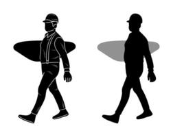 Workman carries a load, black silhouette of a man vector