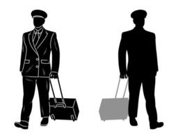 Black silhouette of the pilot crew. Profession, work, hobby vector
