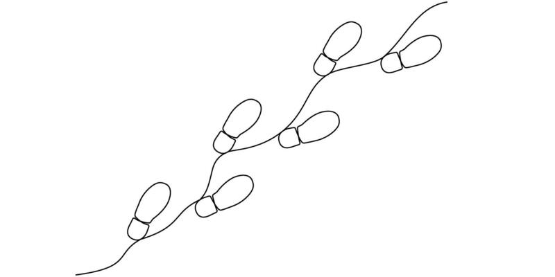 Footprint of the foot in the shoe drawn in one continuous editable line. Diagonal shoe footprint in simple linear style. illustration.