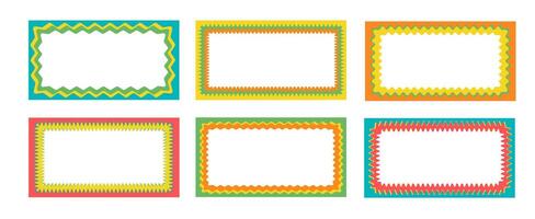 Set of rectangular frames with wavy zigzag edges. Fashionable curved geometric frame for decorative design. illustration. vector