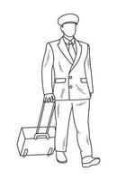 Aviation pilot silhouette sketch. Profession, work, hobby vector