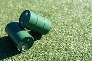 oil barrels on green background photo