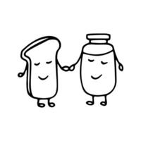 Cute friendship clipart with jar and bread toast. Hand drawn doodle illustration best friends. Cartoon clipart for card, bedroom decor, birthday party or textile of apparel. vector