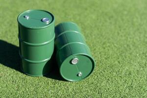 oil barrels on green background photo