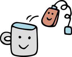 amistad clipart con taza de té y té bolsa. mano dibujado garabatear ilustración mejor amigos vector