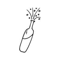 Hand drawn bottle of champagne or vine for date, New Year, Xmas, or Valentine's day, marriage proposal. For greeting cards and seasonal design. Doodle illustration isolated on white background. vector