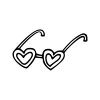 Single hand drawn sunglasses with hearts. Doodle illustration. Cute element for greeting cards, posters, stickers and seasonal design. Isolated on white background vector