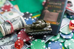 Cash money dollar bills and casino chips. Gambling casino chips and casino tokens photo